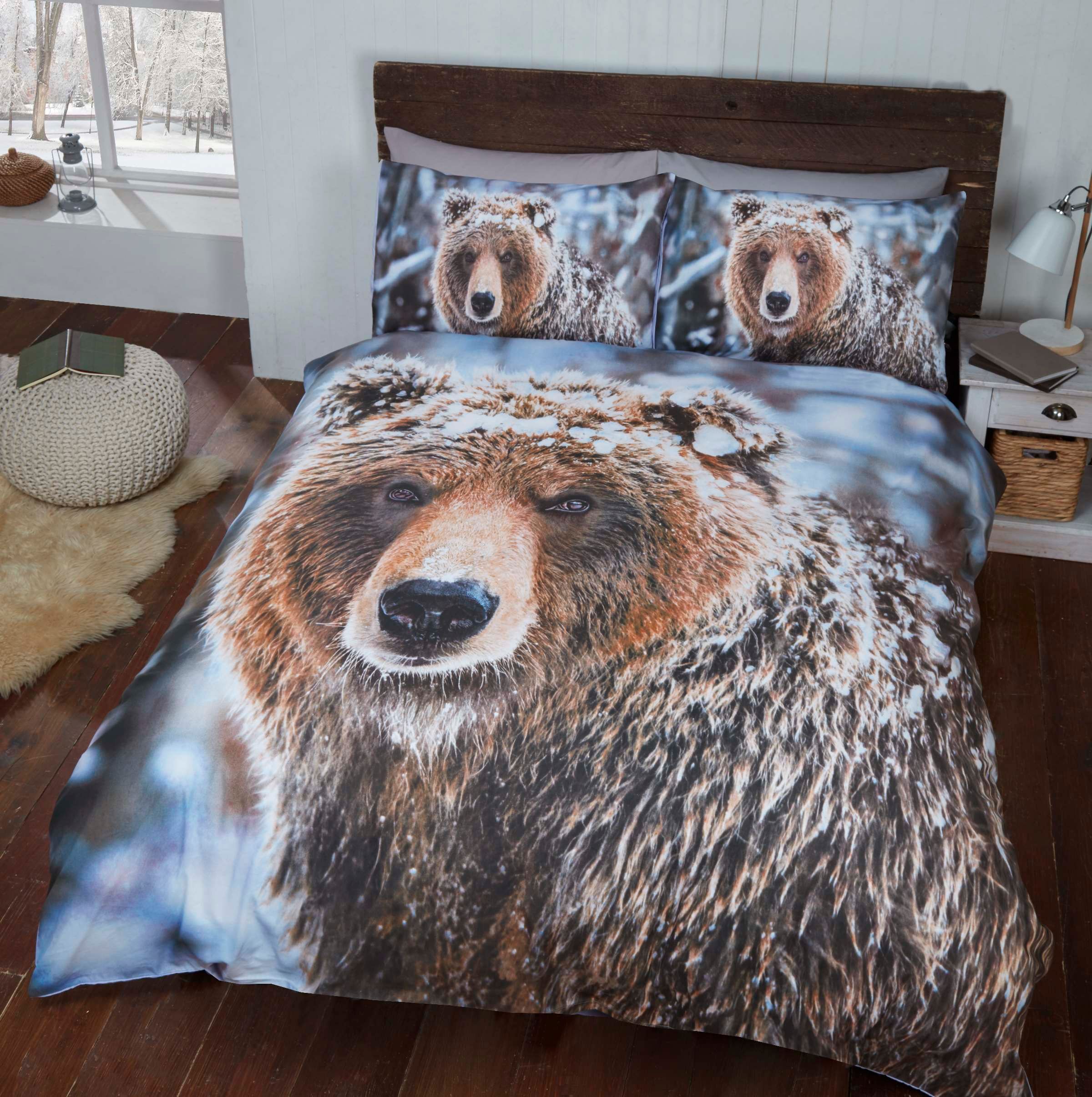 Rapport Home Big Bear Polycotton Duvet Cover Set With Pillowcase in Brown