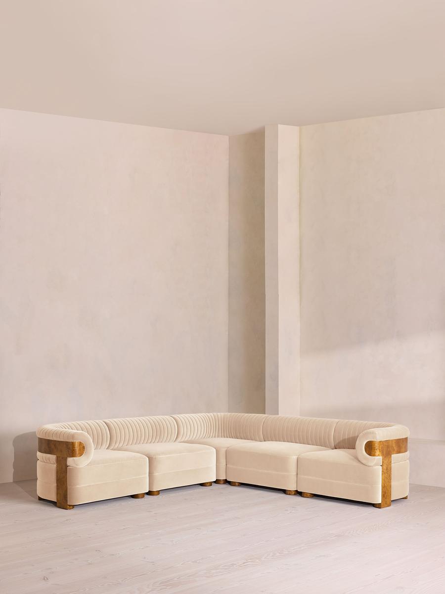 Caleb Modular Corner Sofa, Velvet, Porcelain, Dark Burl