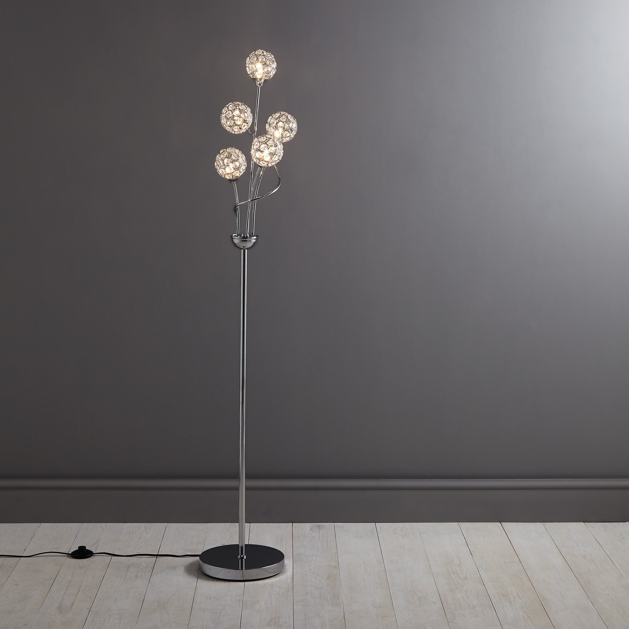 Sphere 5 Light Glass Floor Lamp Silver