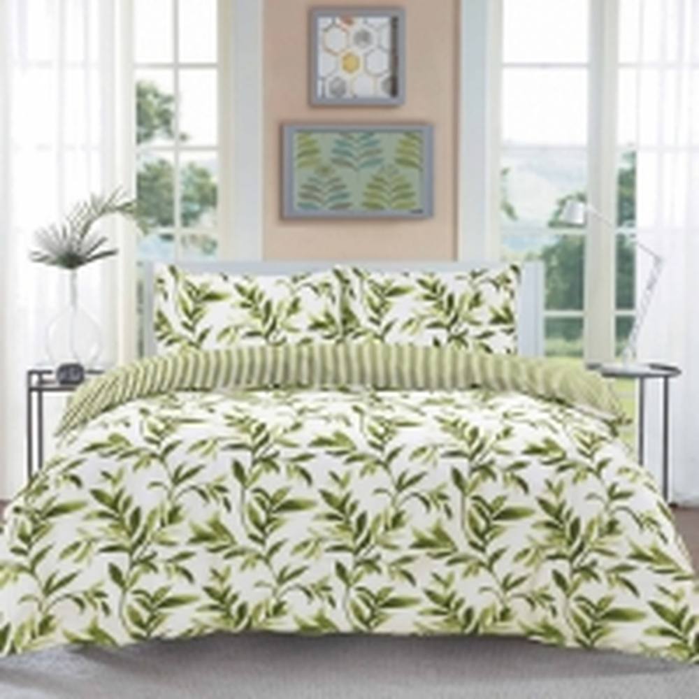 Homes-Linen Ellie Leaf Reversible Floral Duvet Cover Set Easy Care in Green