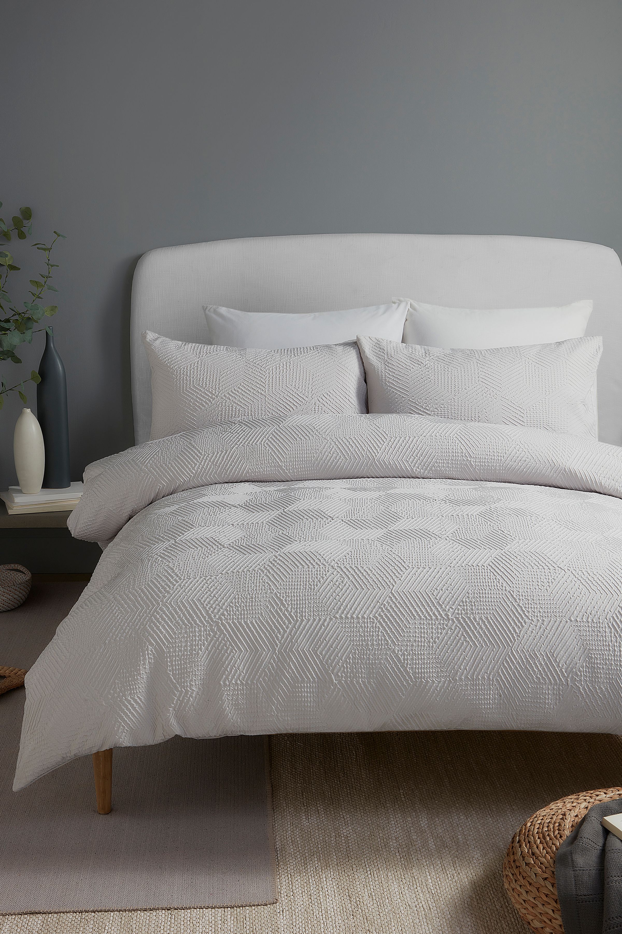Serene 'Embossed Geo' Embossed Textured Duvet Cover Set in Grey