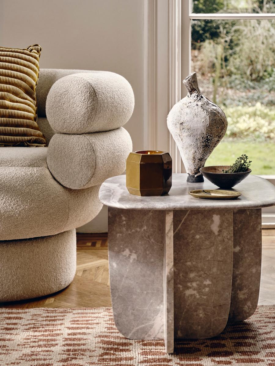 Fawsley Side Table, Grey Emperador Marble
