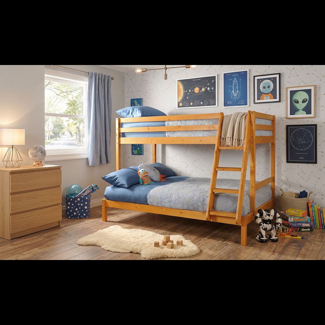 Comfy Living Ltd Wooden Triple Bunk 3ft/4ft In Various Colours in Light Brown