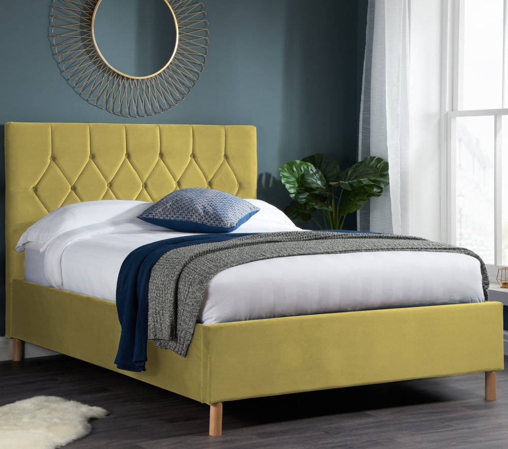 Loxley Mustard Velvet Bed Frame - 4ft Small Double