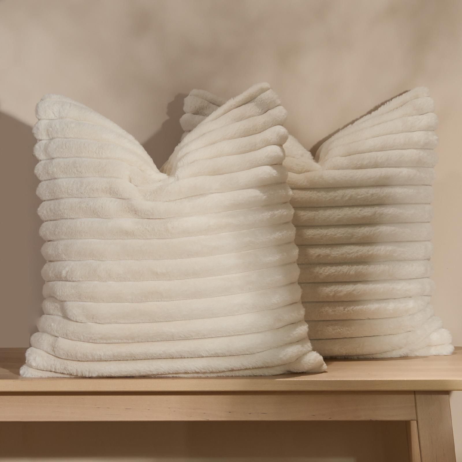 OHS 2 x Faux Fur Thick Rib Cushion Covers in Natural