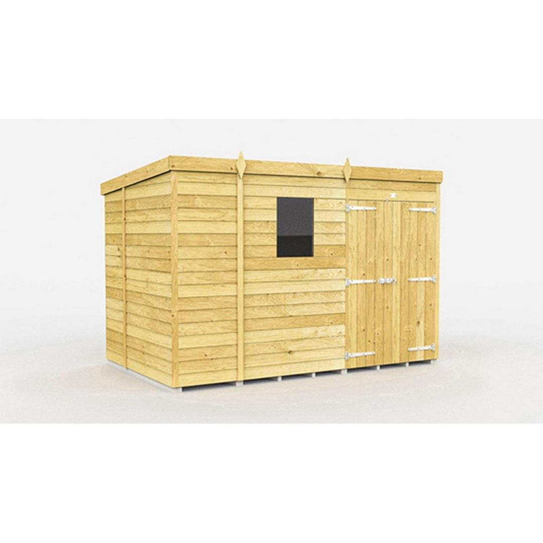 Buttercup Farm 9 x 6 Feet Pent Shed - Double Door W/ Windows - L178 x W276 x H201 cm in Brown