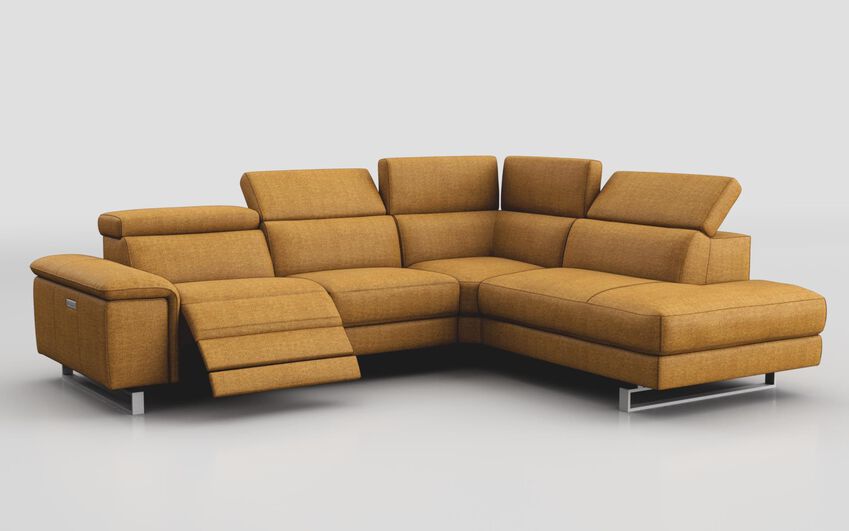 Yellow Fabric Viserba 3 Corner 2 LHF Power Recliner with Power Head Tilt & RHF Chaise with Manual Head Tilt