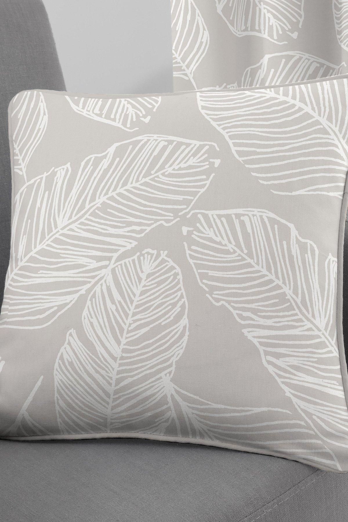 Fusion 'Matteo' Hand Drawn Leaf Print Filled Cushion 100% Cotton in Natural