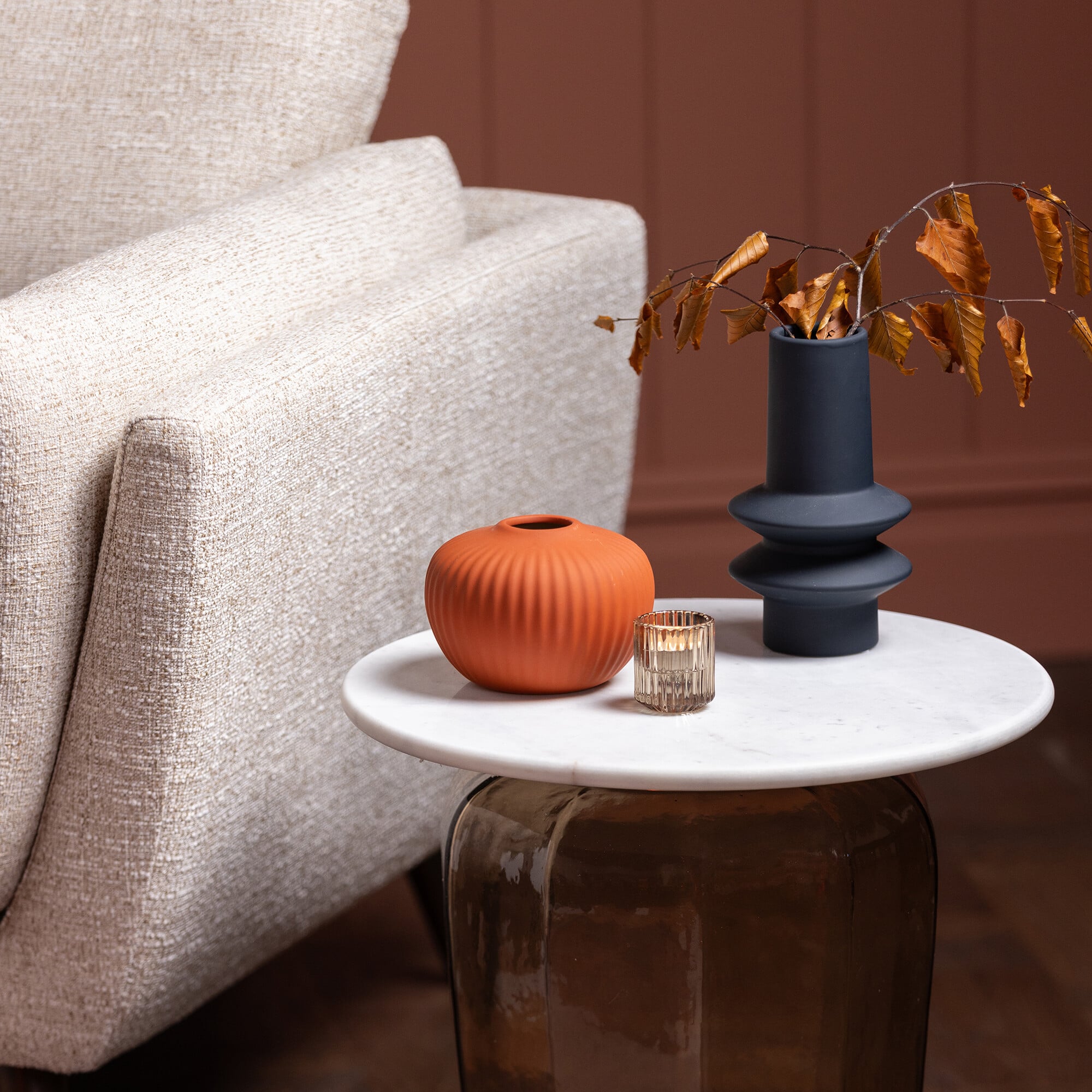 Rossi Large Coffee Table 48.3x48.3x47 cm, Round, White Glass | Barker & Stonehouse 2