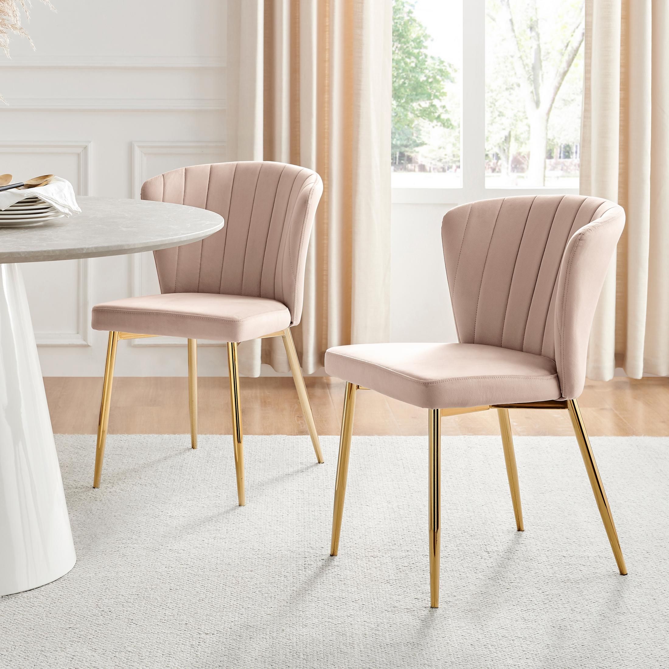 FurnitureboxUK Set of 2 Danica Velvet Dining Chairs With Gold Legs in Pink