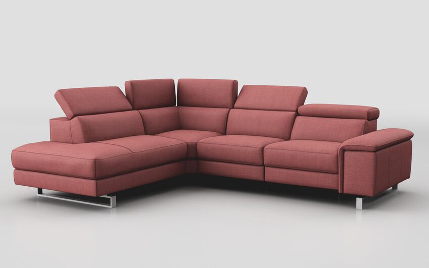 Pink Fabric Viserba 2 Corner 3 Sofa with Left Hand Facing Chaise & Manual Head Tilt