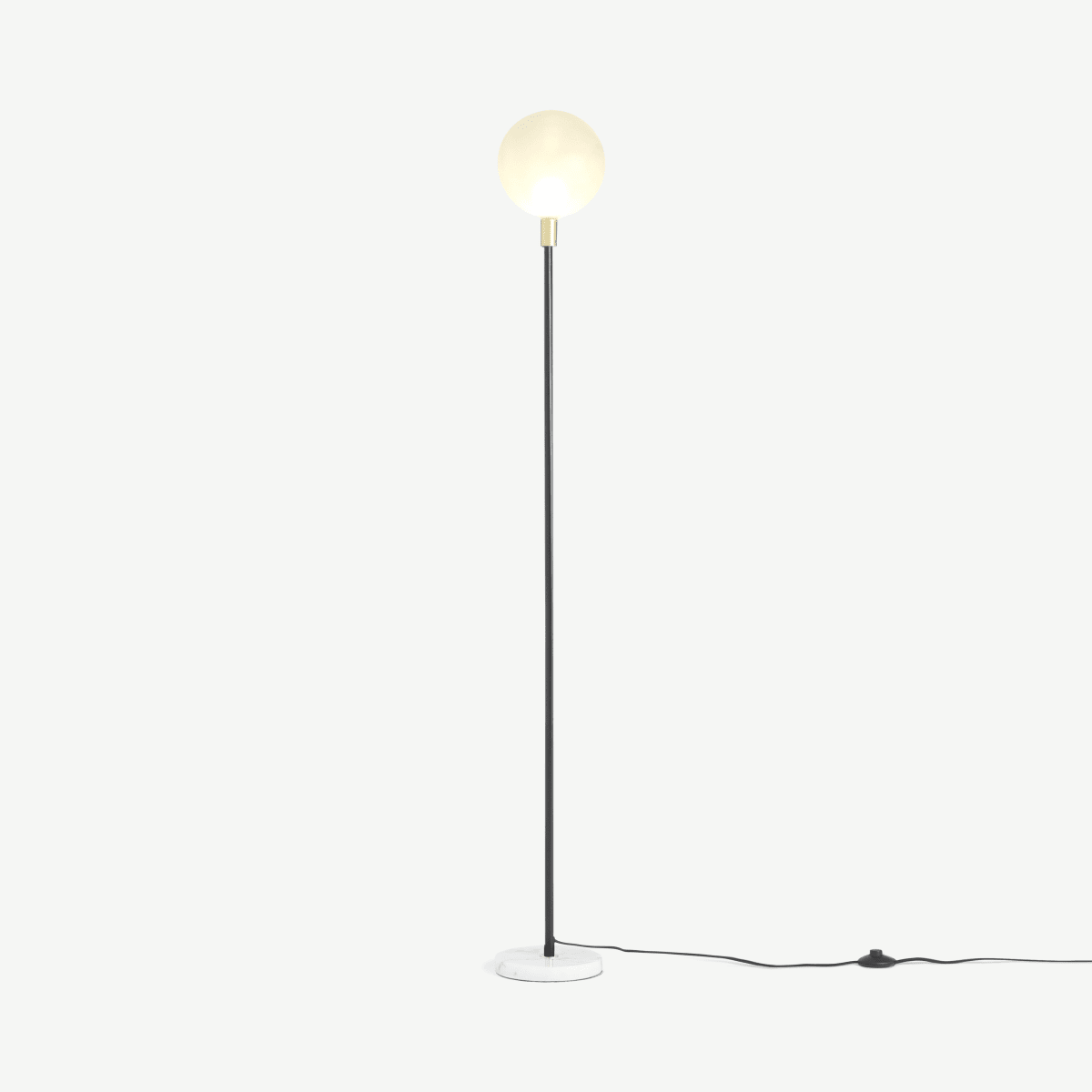 Boll Floor Lamp, White Marble, Black & Frosted Glass