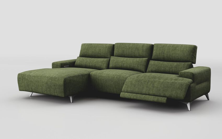 Green Fabric Poggio 3 Seater Power Recliner Left Hand Facing Sliding Chaise with Power Head Tilt