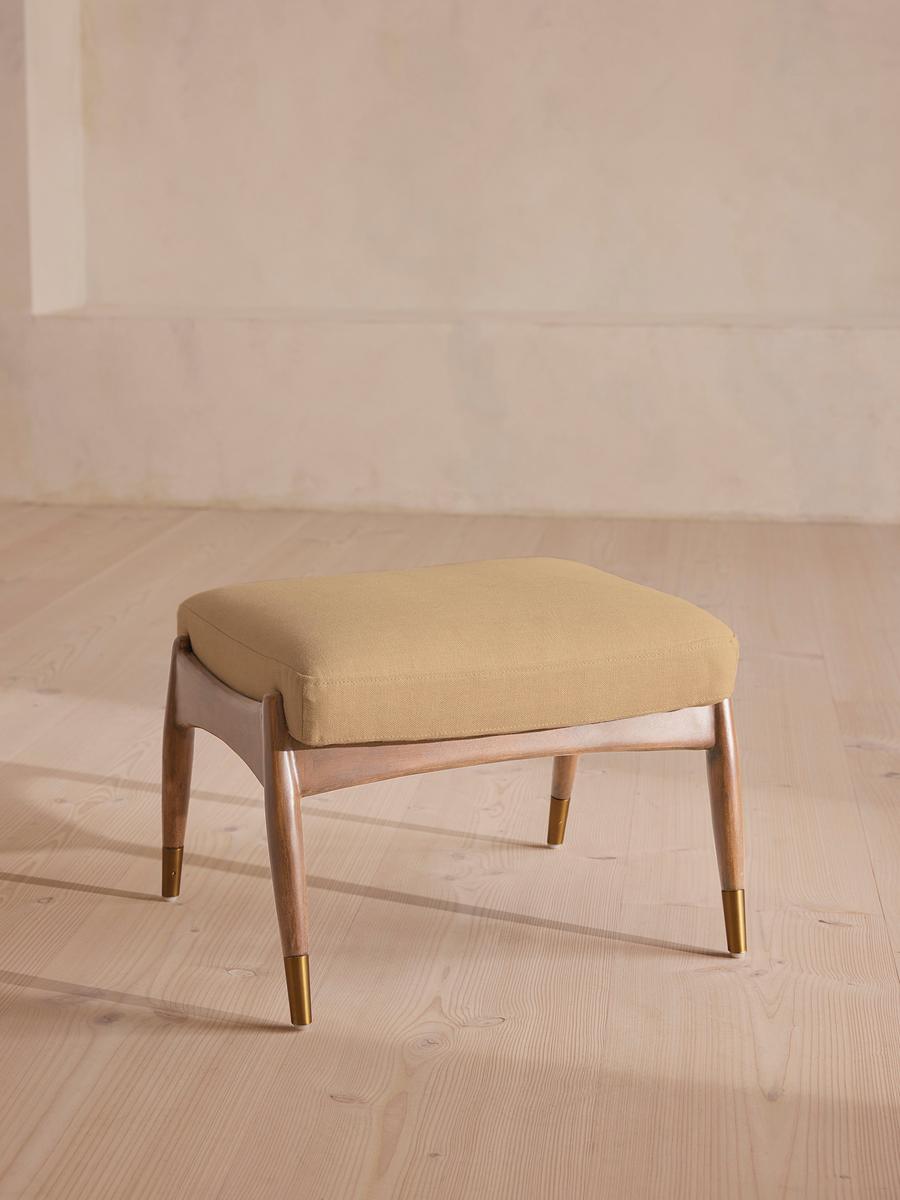 Theodore Oak Footstool, Linen, Wheat