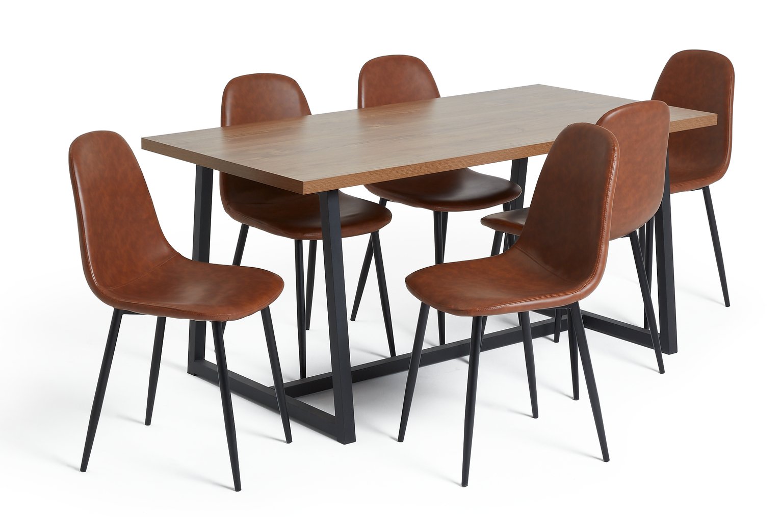 Habitat Nomad Oak Dining Table and 6 Beni Tan Chairs