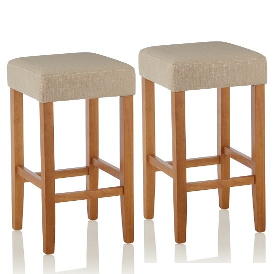 Newark Bar Stools In Mink Fabric And Oak Legs In A Pair