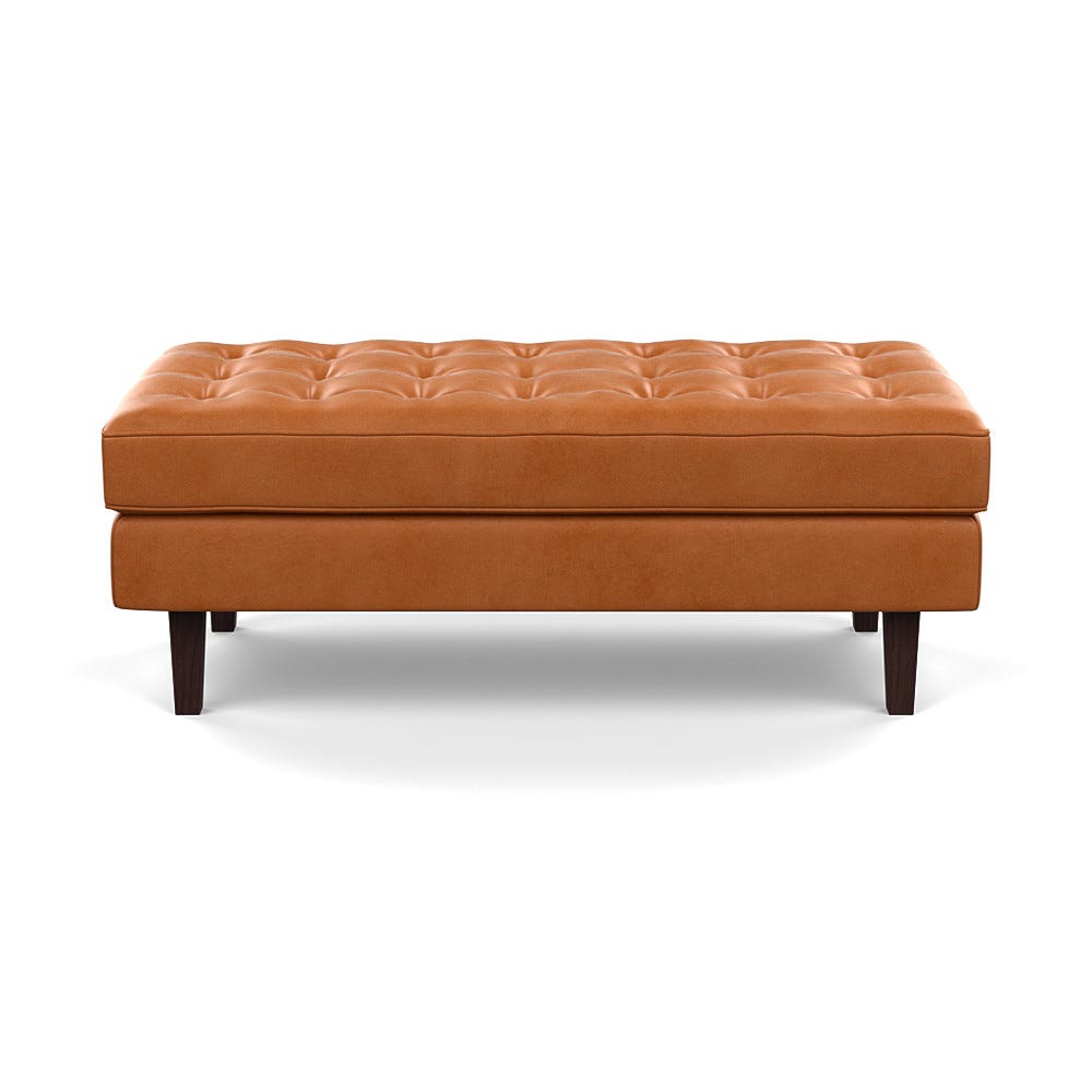 Heal's Hepburn Ottoman Daino Leather Treacle Black Feet