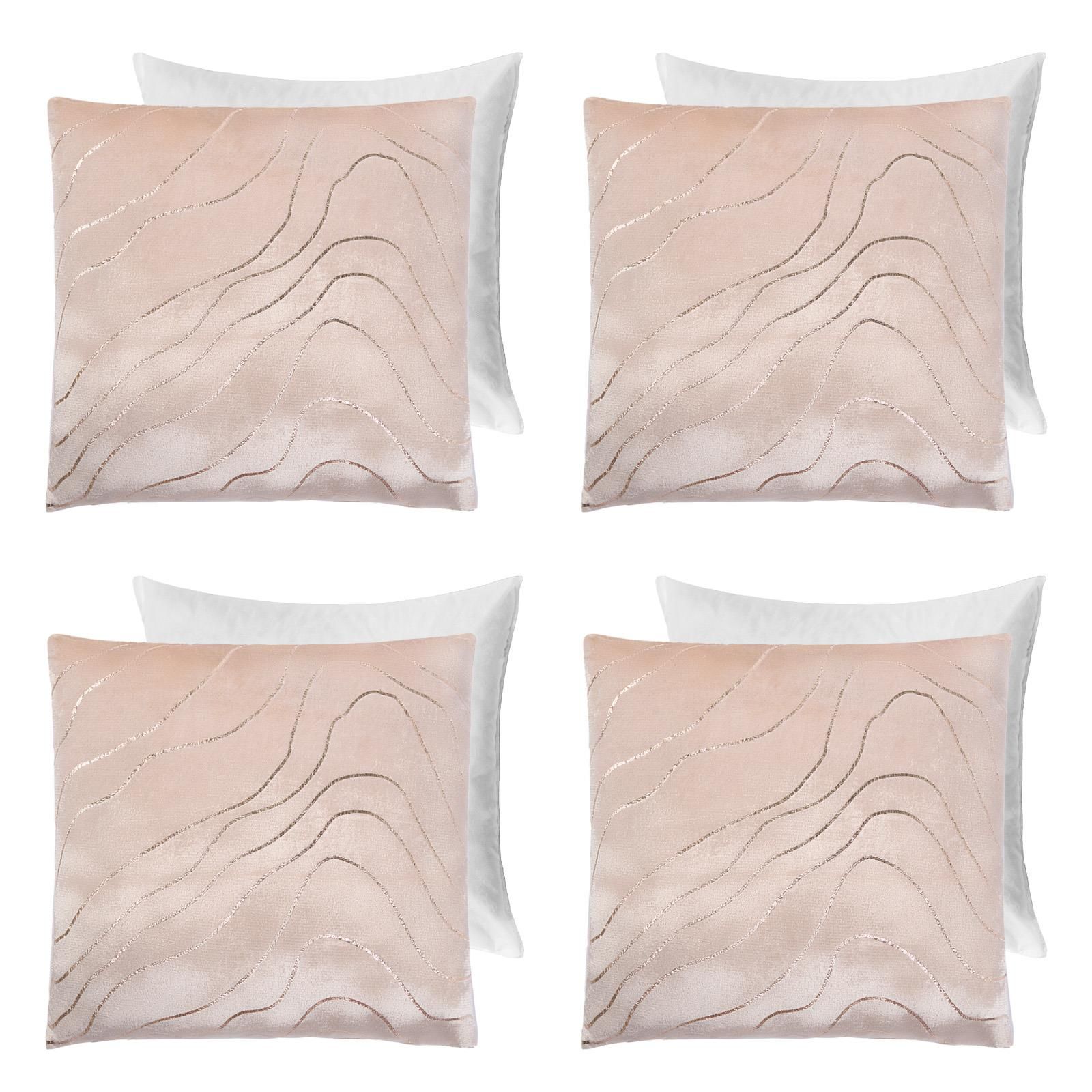 OHS 4 Pack Metallic Wave Filled Cushion Covers Home Decor Set in Natural