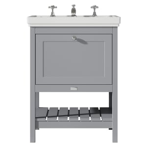 Bayswater Hartleigh Plummett Grey Traditional Freestanding Vanity Unit & 3 Tap Hole Traditional Recessed Basin - 600mm