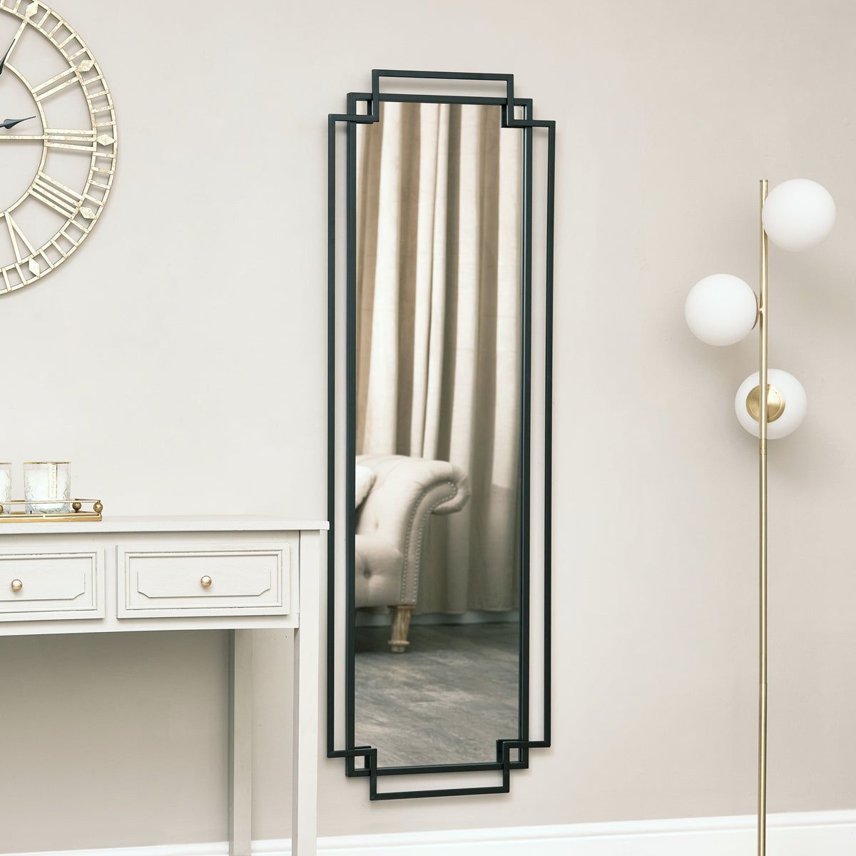 Melody Maison Black Art Deco Wall Mirror 142cm X 47cm