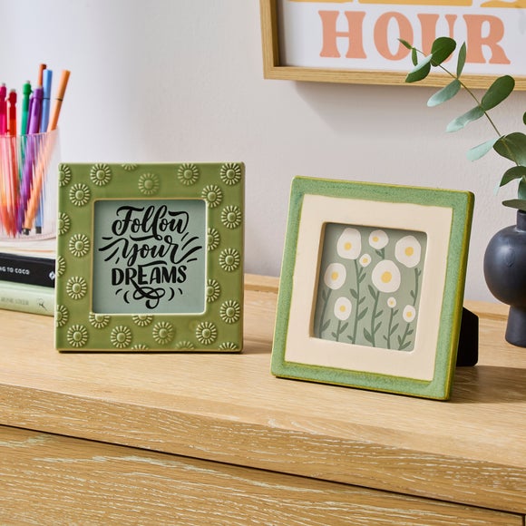 Set of 2 Green Ceramic Square Photo Frames