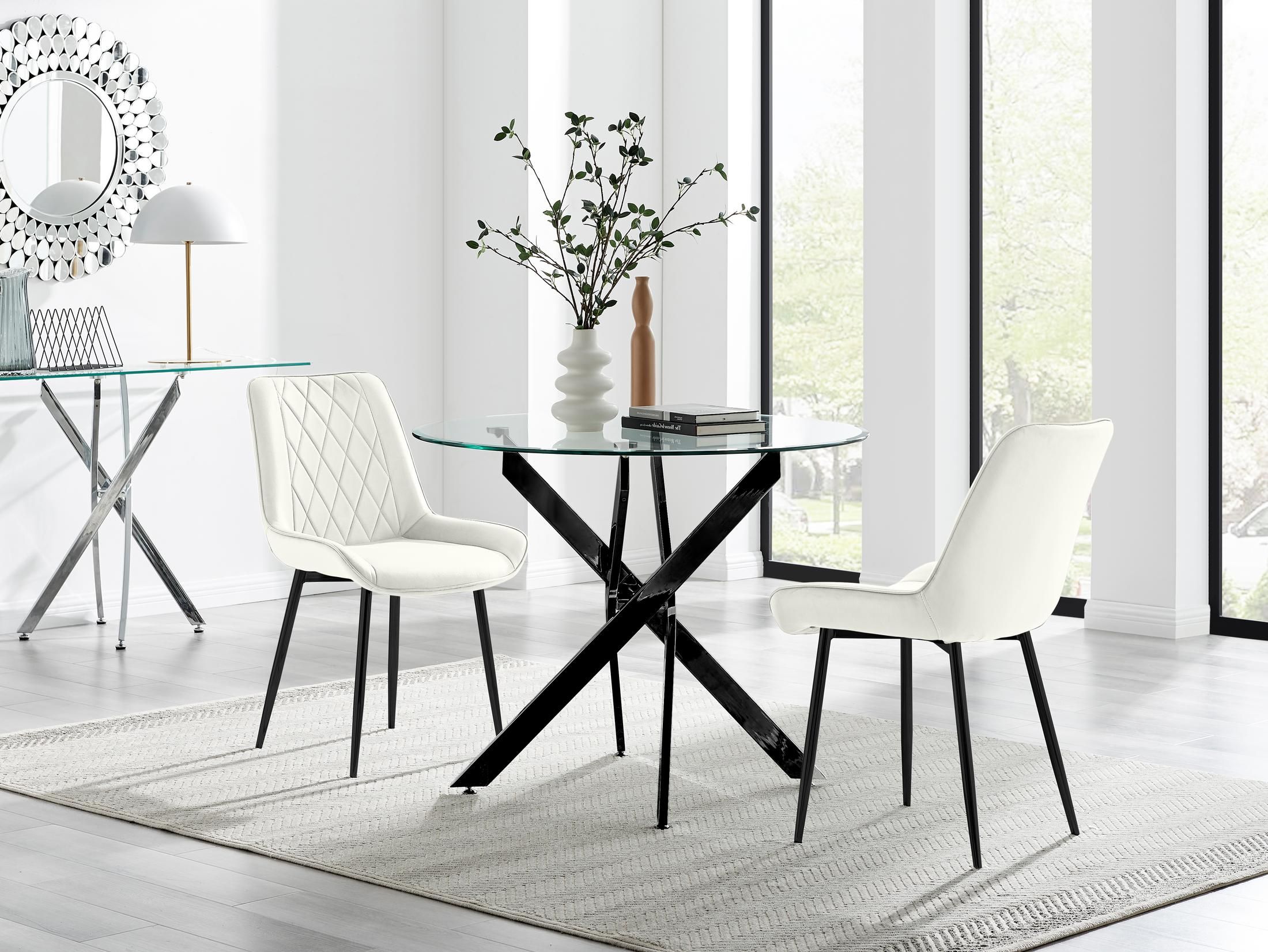FurnitureboxUK Novara 100cm Round Black Leg Dining Table & 2 Pesaro Black Leg Chairs in Cream