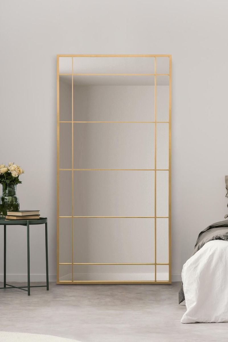 MirrorOutlet Gold Metal Framed Window Wall or Leaner Mirror 71" X 35" (180 X 90CM)