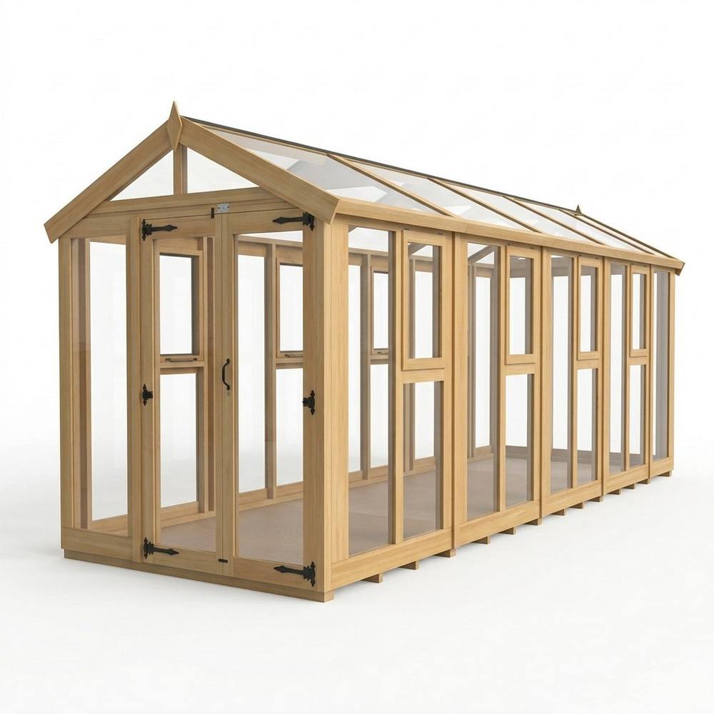 Buttercup Farm 6ft x 18ft Apex Glass Greenhouse - Pressure Treated Timber in Natural