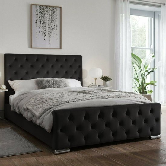 Tetbury Plush Velvet Upholstered Small Double Bed In Black