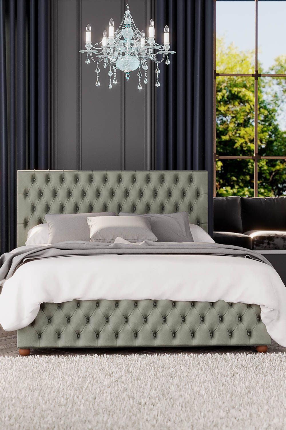 Laurence Llewelyn-Bowen Seren Ottoman Storage Bed in Plush Velvet Fabric, Custom Made in Duck Egg Blue