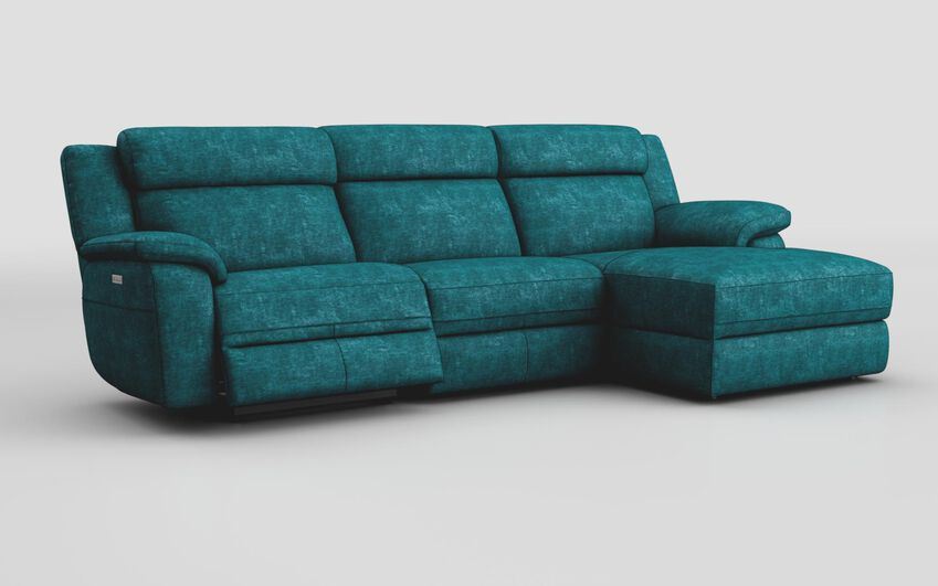 Blue Fabric Sarsina 3 Seater Sofa Left Hand Facing Power & Right Hand Facing Lounger with Head Tilt
