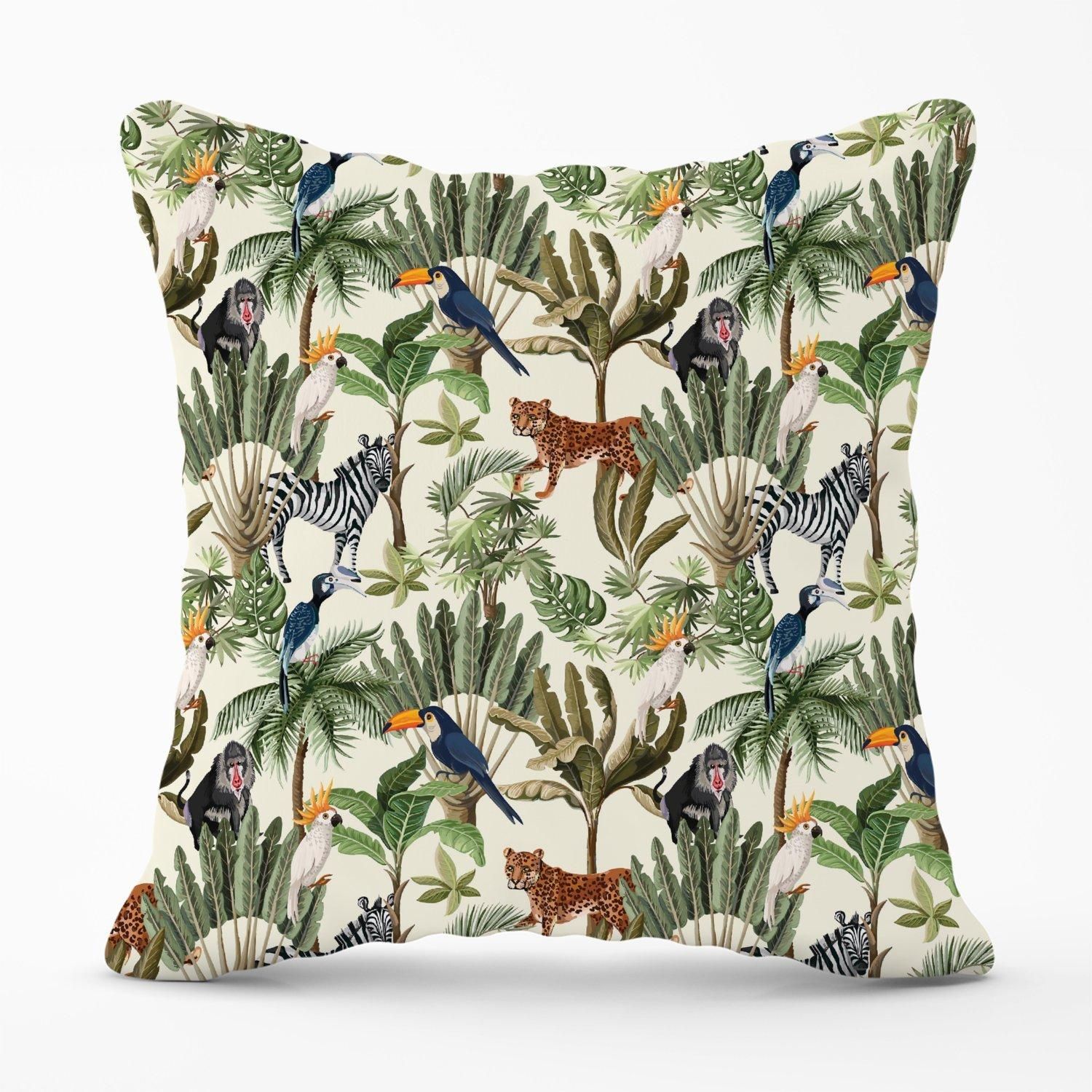 Warren Reed - Designer Exotic Trees & Animals Outdoor Cushion in Green