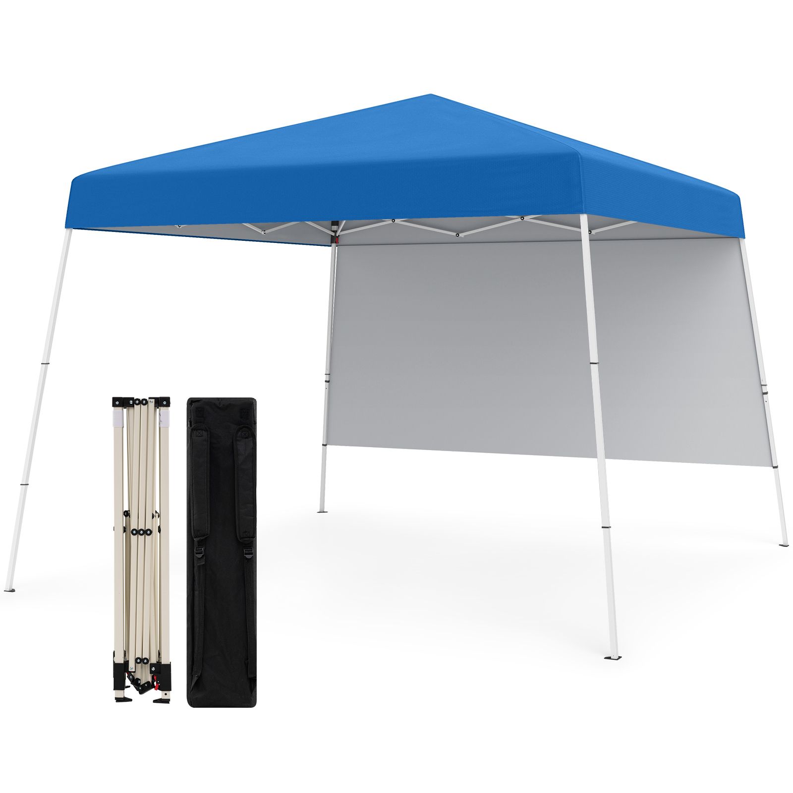 Costway 300 x 300 cm Pop up Canopy Tent Portable Backpack w/1 Sidewall in Blue