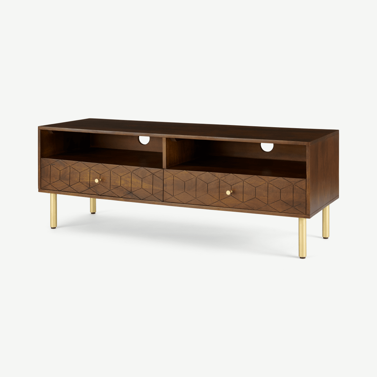 Hedra TV Stand, Mango wood and Brass