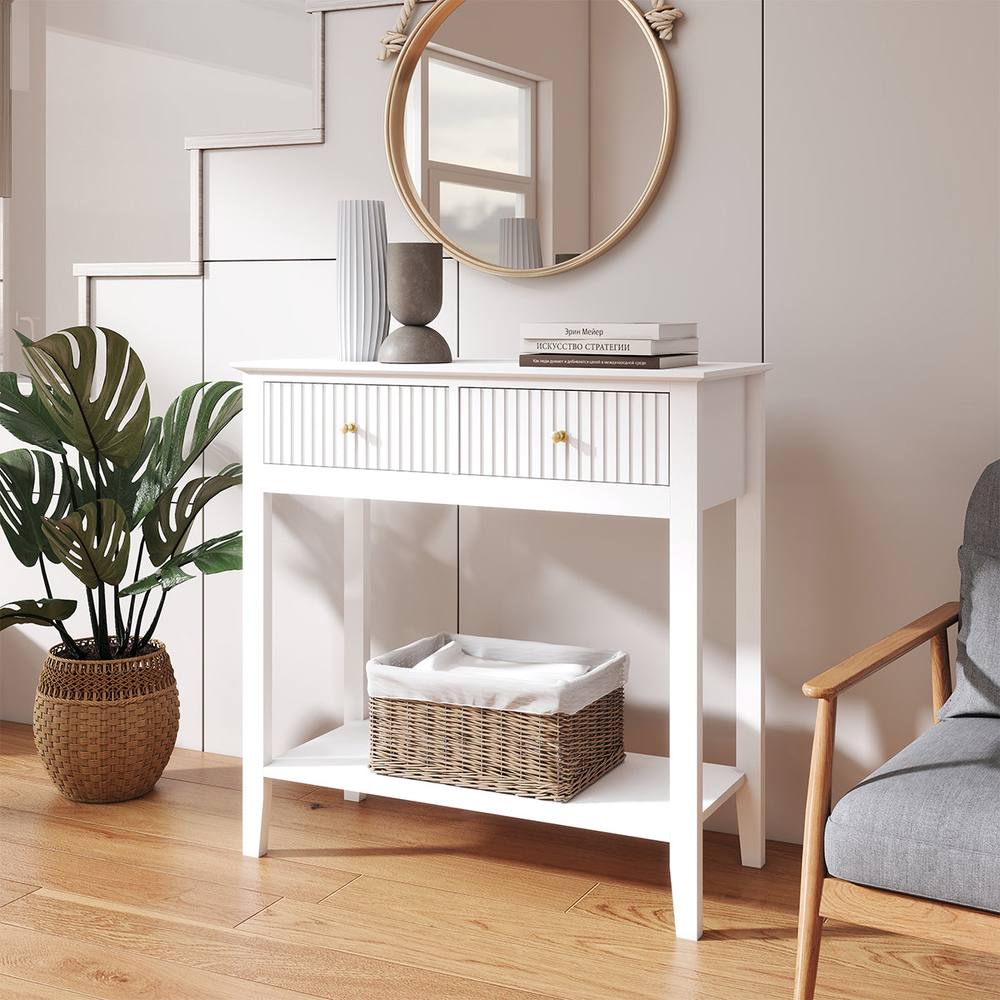 Melody Maison White 2 Drawer Console / Dressing Table - Hales White Range