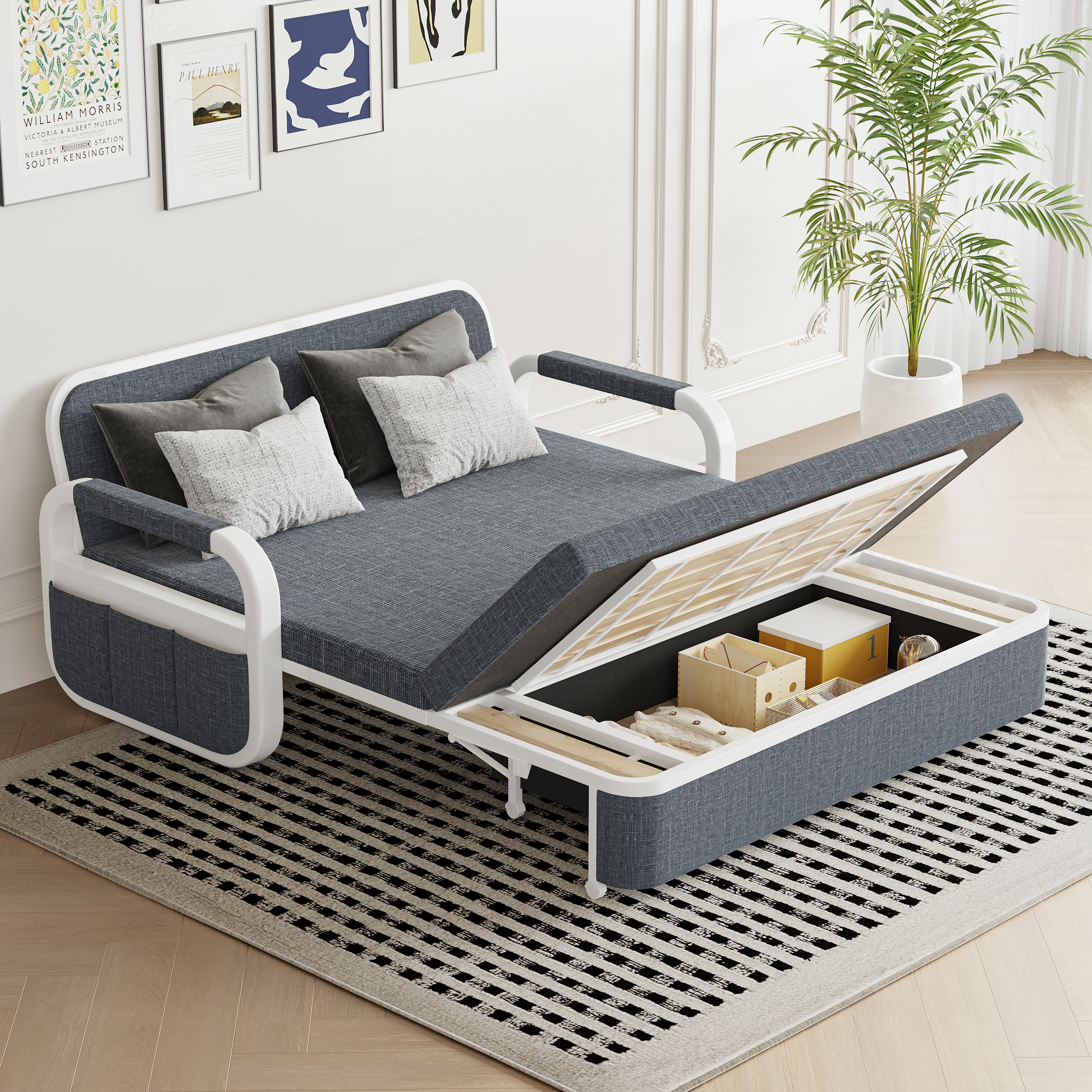 Up to 1900 mm Cotton and Linen Sofa Bed Light Grey Sofa Sofa Loveseat with Solid Wood Frame