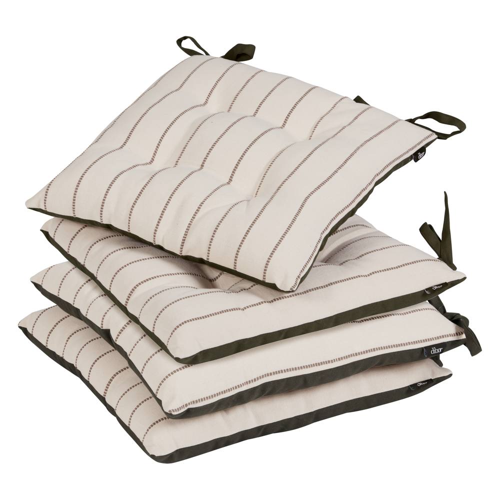 Dibor Set of 4 Colbrook Cotton Stripe Indoor Outdoor Garden Furniture Chair Sofa Seat Pads L40cm x W40cm in Brown