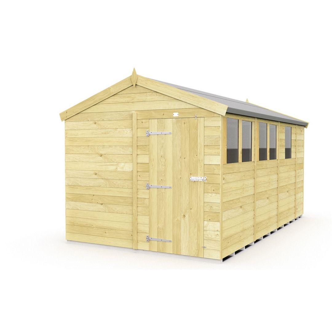 Buttercup Farm 8 x 13 Feet Apex Shed - Single Door W/ Windows - L387 x W231 x H217 cm in Brown
