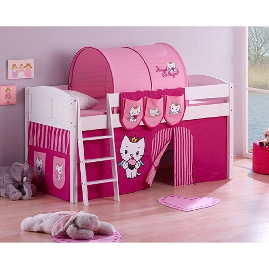 IDA Wooden ACS Children Bed In White With Curtains