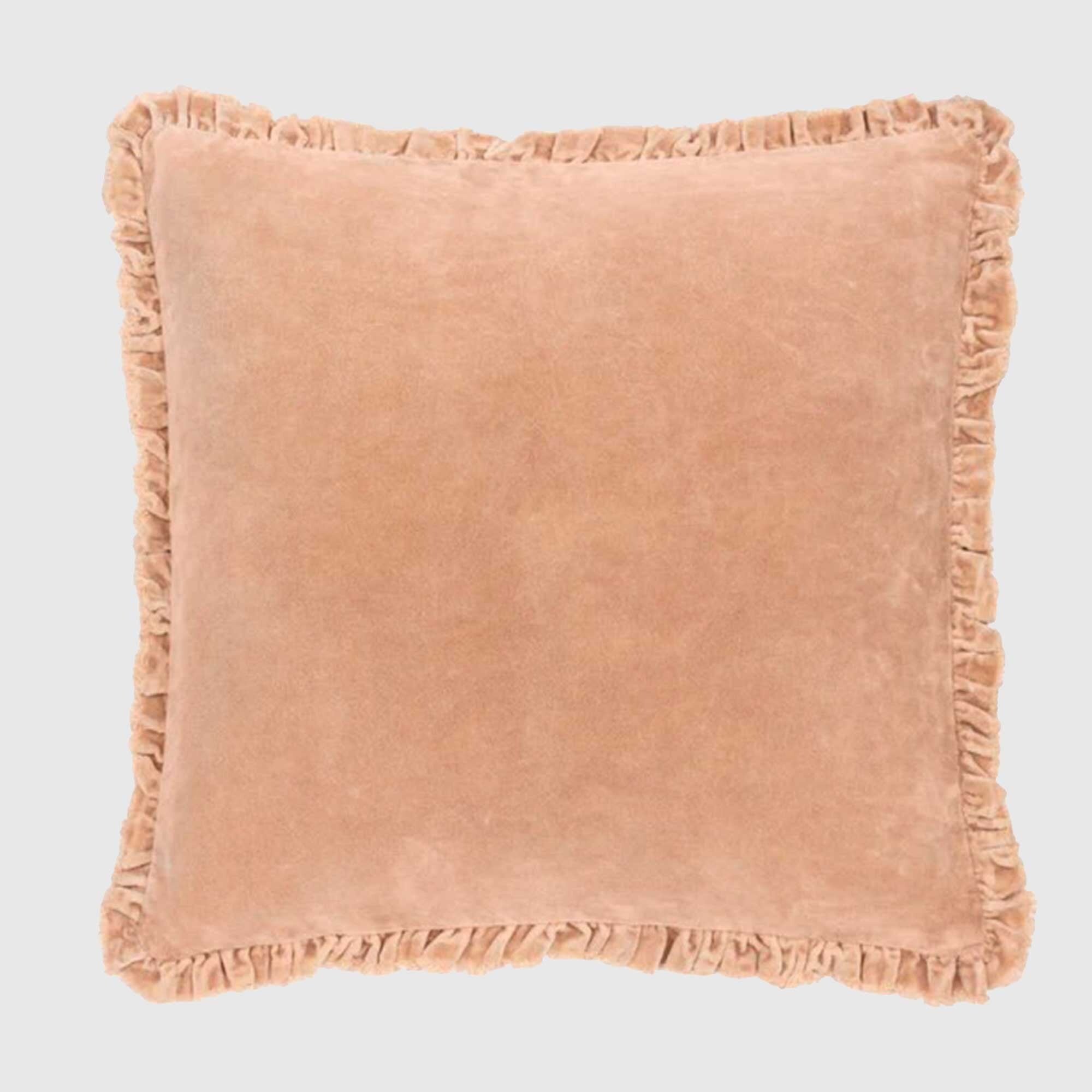 Apricot Muted Ruffled Cushion, Square, Orange Cotton | Barker & Stonehouse