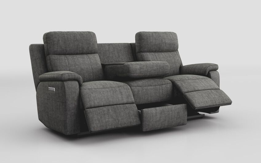 Black Fabric Calboli 3 Seater Power Recliner Sofa with Power Head Tilt & Table