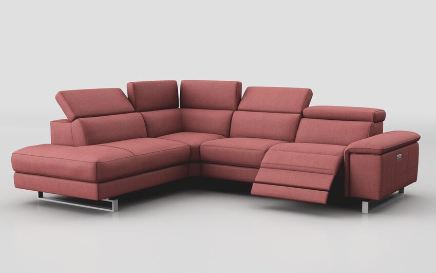 Pink Fabric Viserba 2 Corner 3 RHF Power Recliner with Power Head Tilt & LHF Chaise with Manual Head Tilt