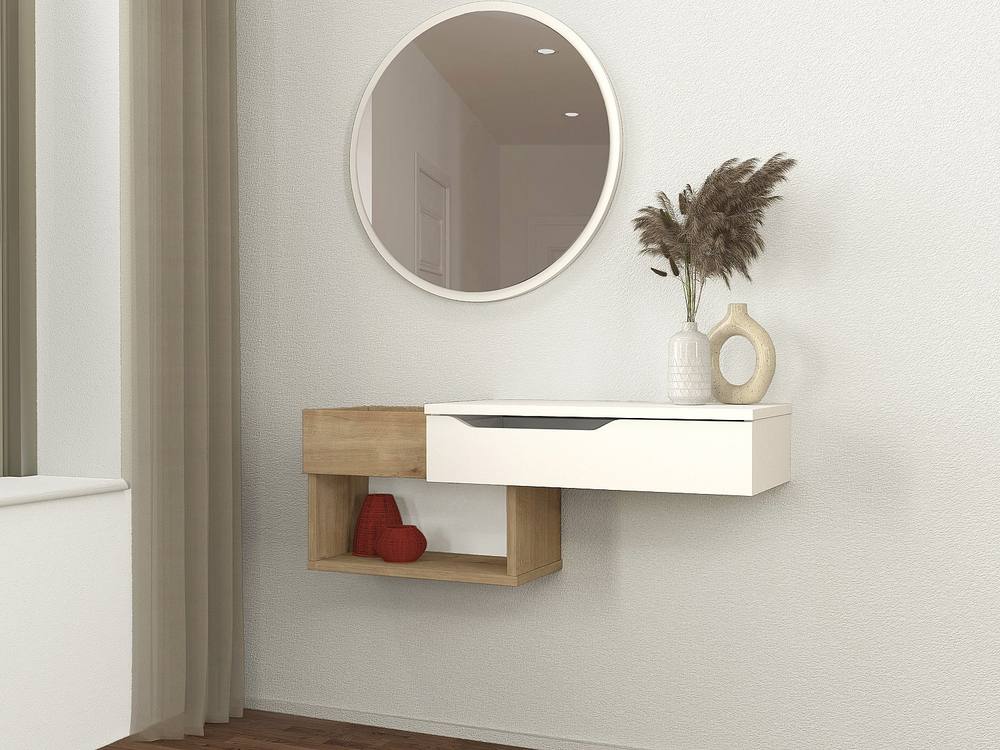 Vente-unique Wall-Mounted Console Table With 1 Drawer & 2 Niches - Natural and in Light Oak