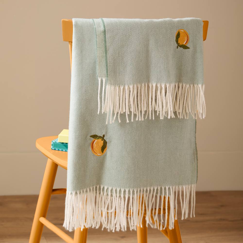 Furn Fruits Lightweight Embroidered Throw in Pale Blue