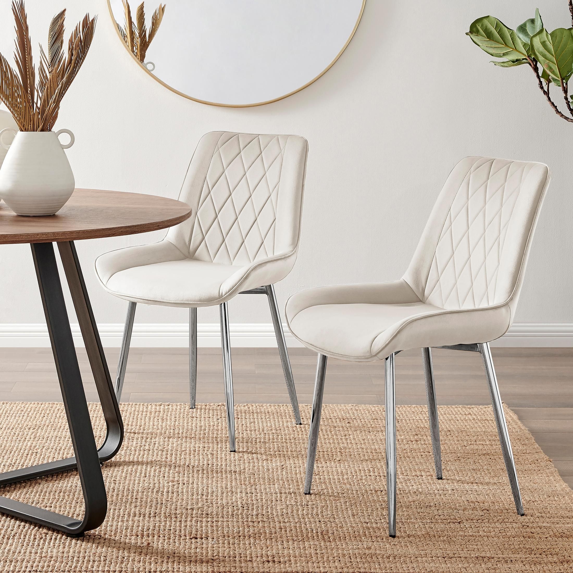 FurnitureboxUK 2x Pesaro Velvet Silver Leg Luxury Dining Chairs in Cream