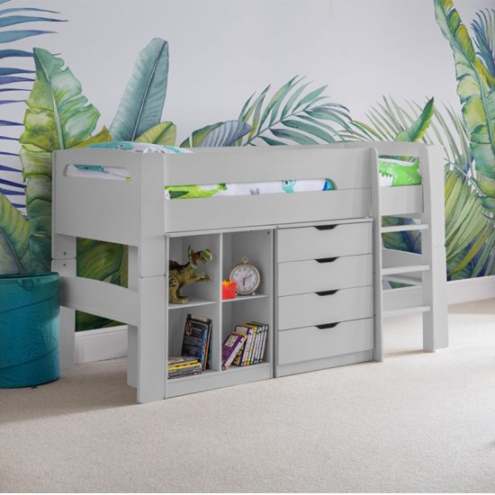 Pluto Bunk Bed With Bookcase And Chest Of Drawers In Dove Grey