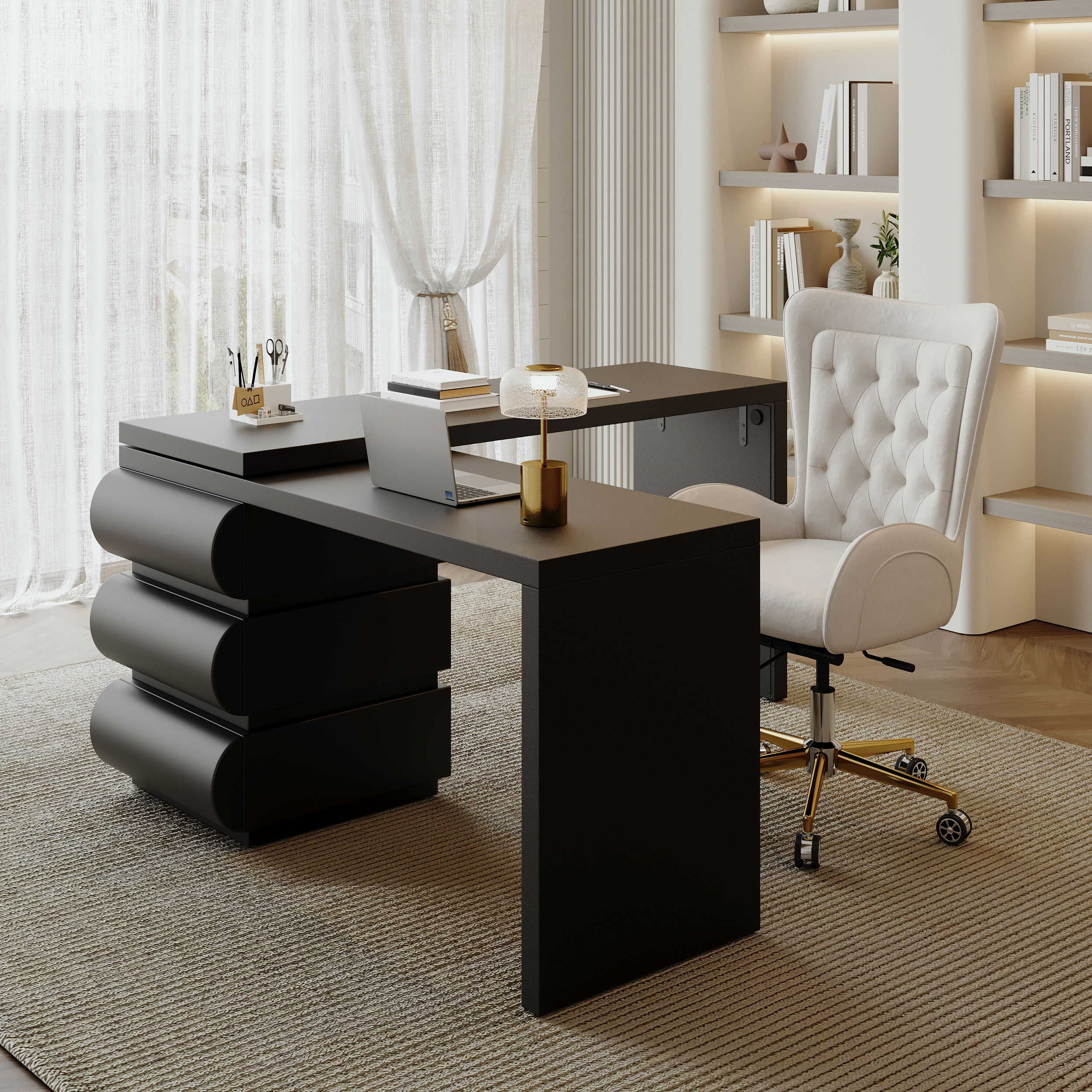 Humply Modern Minimalist Style L Shaped Desk Solid 150 cm Executive Office Desk