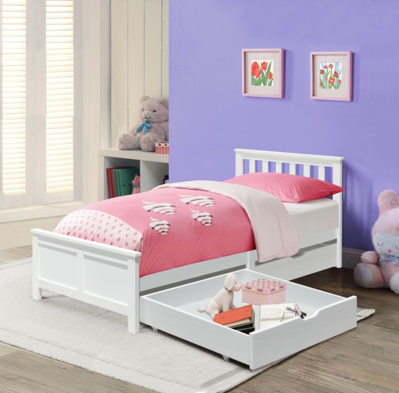 Comfy Living Ltd 3ft Wooden Bedframe With 2 Pull Out Drawers in White