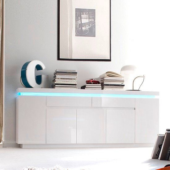 Odessa Large Sideboard 2 Drawer 5 Door Gloss White With LED