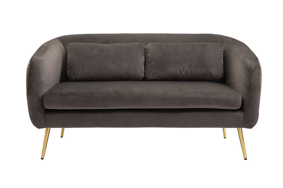 Roanna Two Seat Sofa - Carbon - Silver + Brass Legs